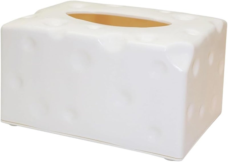 White Novelty Cheese Shaped Tissue Box Holder For Dining Table Paper Organiser - Image 1